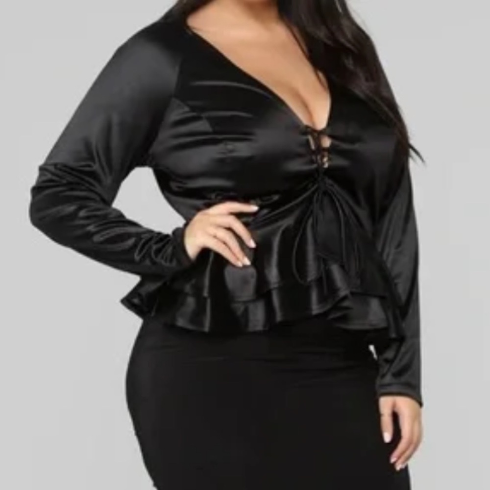 Fashion Nova Hopeless Romantic Long Sleeve Lace Up Peplum Top